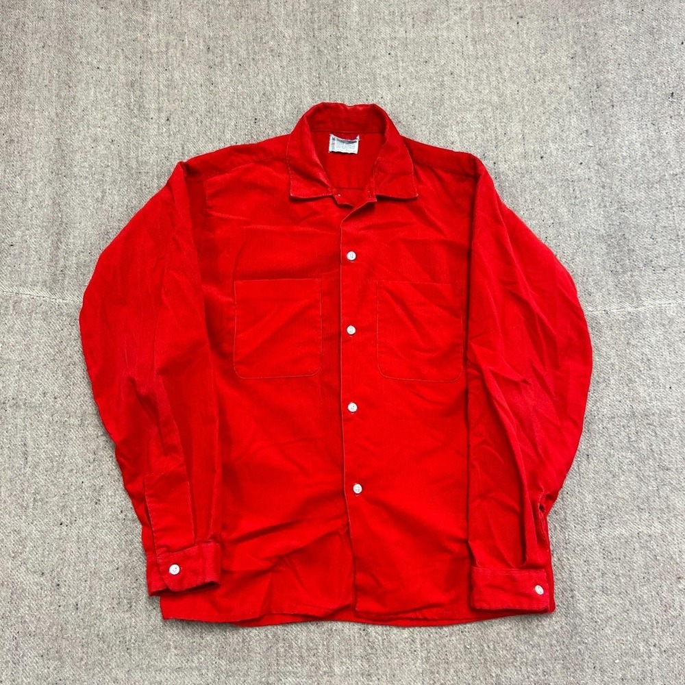Vintage Town craft Corduroy Button Up Shirt Mens Medium Red 1960s USA